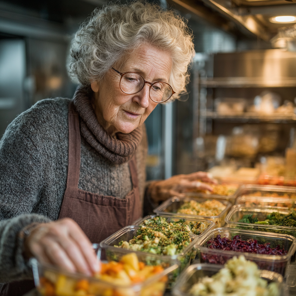 Щаслива пара старшого віку готує здорову їжу